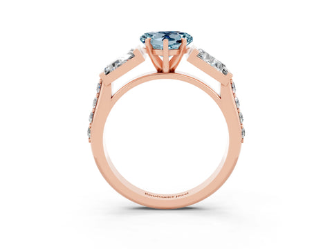 Rose gold Heart Cut Aquamarine Engagement Ring with Baguette Side Stones and Channel Set Band_3