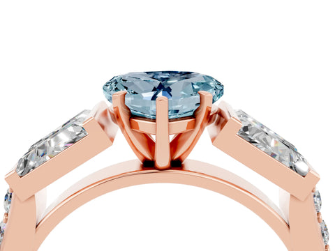 Rose gold Heart Cut Aquamarine Engagement Ring with Baguette Side Stones and Channel Set Band_4