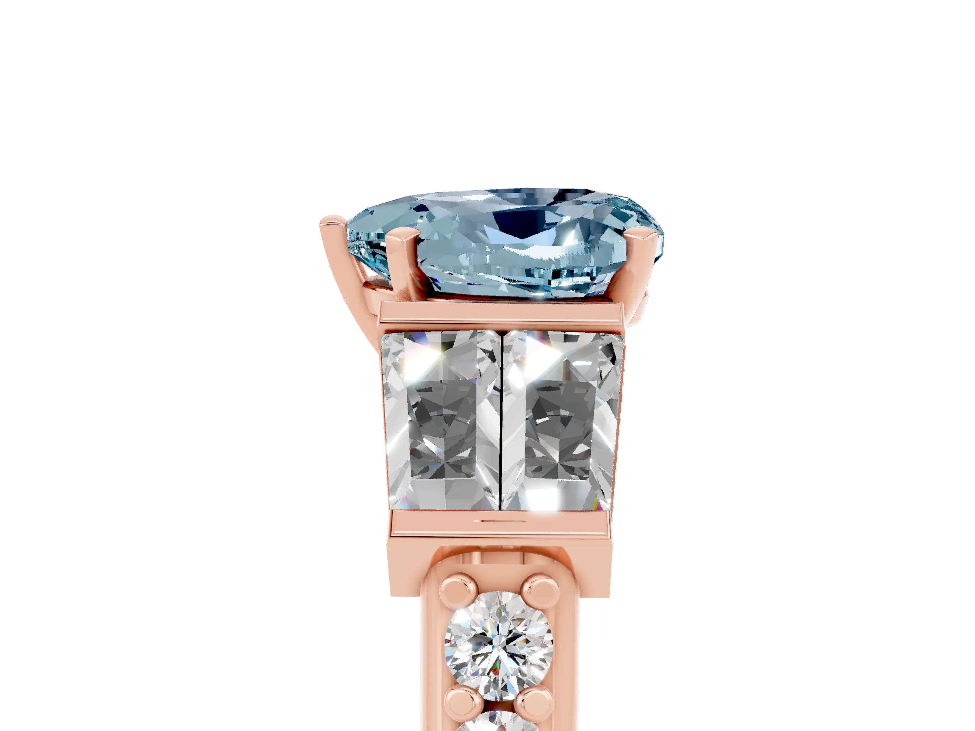 Rose gold Heart Cut Aquamarine Engagement Ring with Baguette Side Stones and Channel Set Band_5