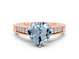Rose gold Heart Cut Aquamarine Engagement Ring with Milgrain Channel Set Band and Prong Setting
