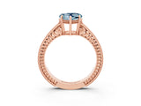 Rose gold Heart Cut Aquamarine Engagement Ring with Milgrain Channel Set Band and Prong Setting_3