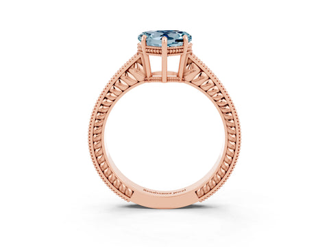 Rose gold Heart Cut Aquamarine Engagement Ring with Milgrain Channel Set Band and Prong Setting_3