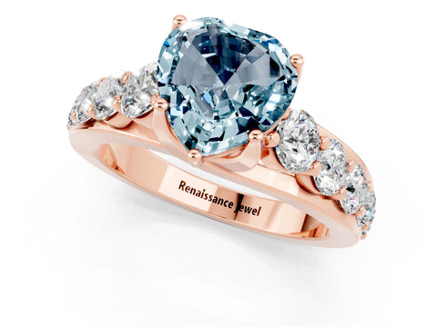 Rose gold Heart Cut Aquamarine Engagement Ring with Pavé Band and Four-Prong Setting_1