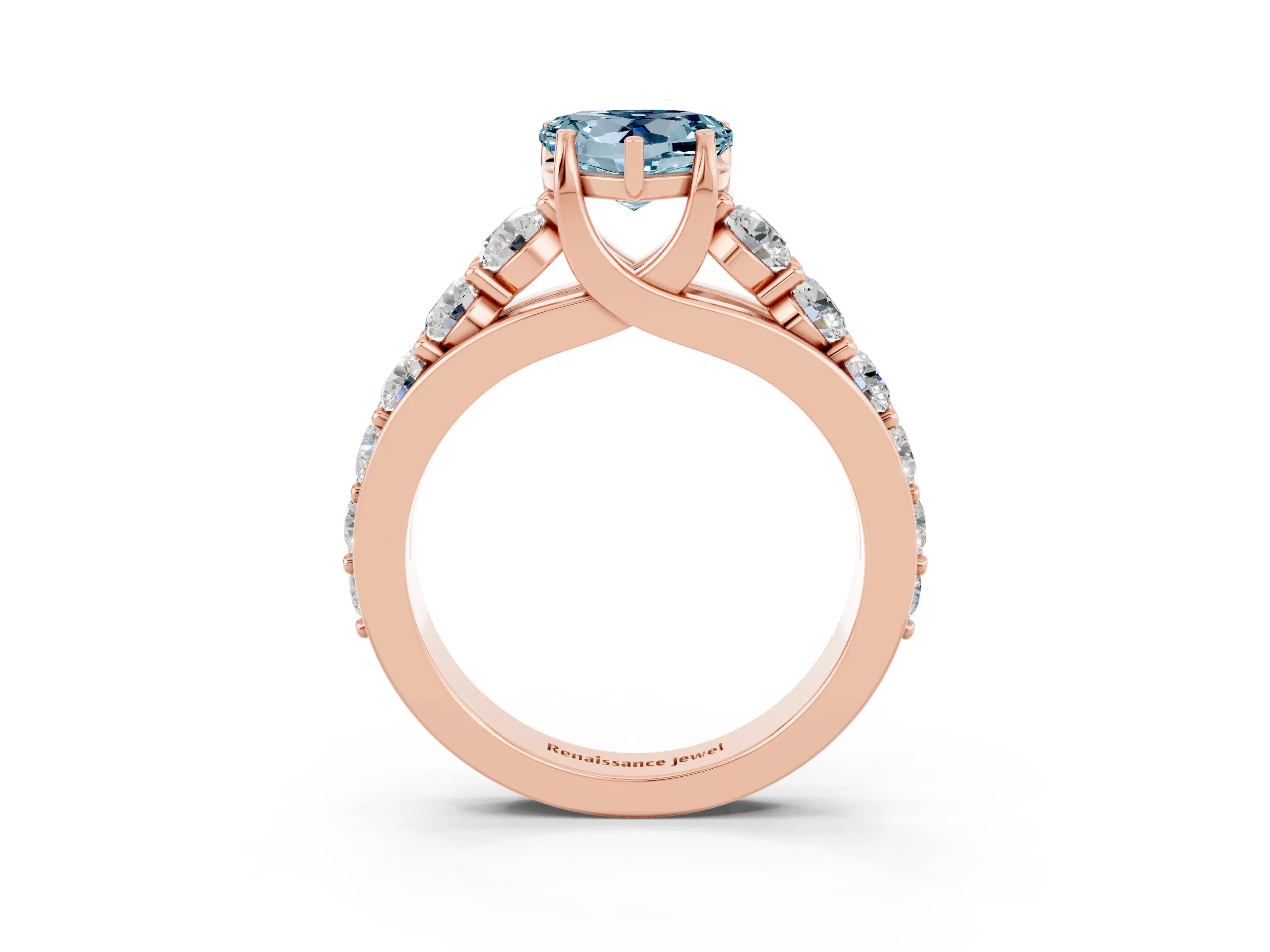 Rose gold Heart Cut Aquamarine Engagement Ring with Pavé Band and Four-Prong Setting_3