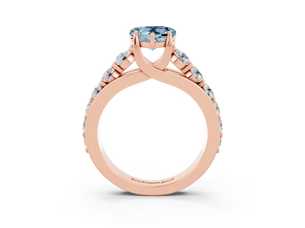 Rose gold Heart Cut Aquamarine Engagement Ring with Pavé Band and Four-Prong Setting