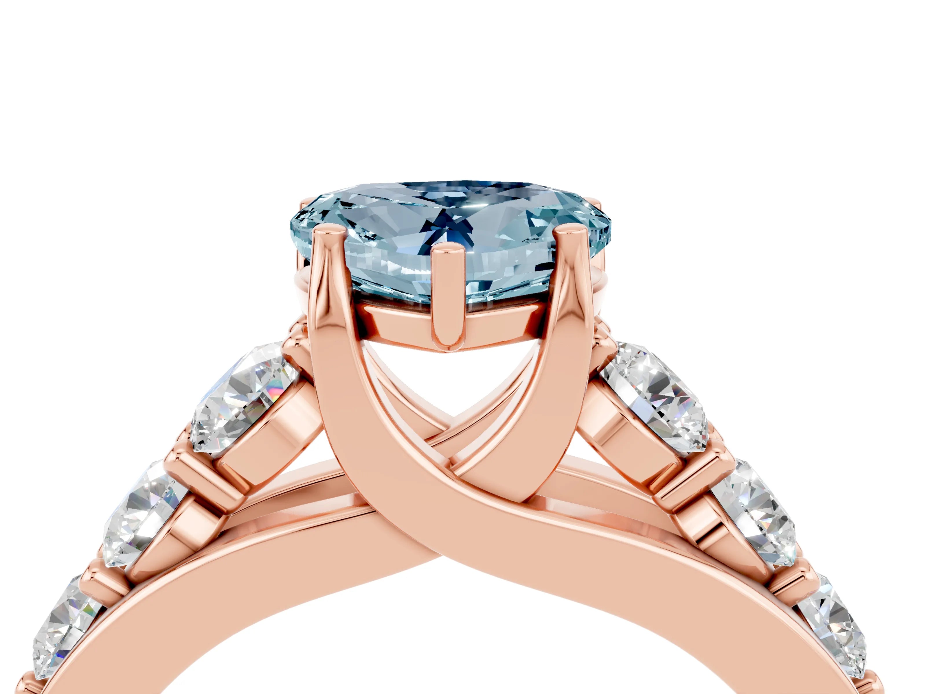 Rose gold Heart Cut Aquamarine Engagement Ring with Pavé Band and Four-Prong Setting_4