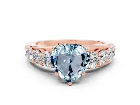Rose gold Heart Cut Aquamarine Engagement Ring with Pavé Band and Four-Prong Setting