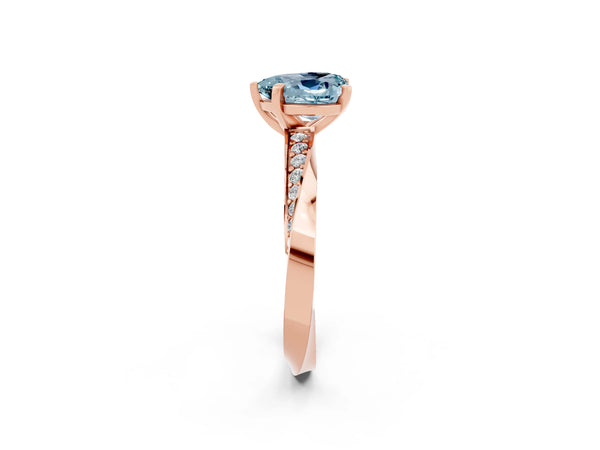Rose gold Heart Cut Aquamarine Engagement Ring with Side Stone Accents and Four-Prong Setting