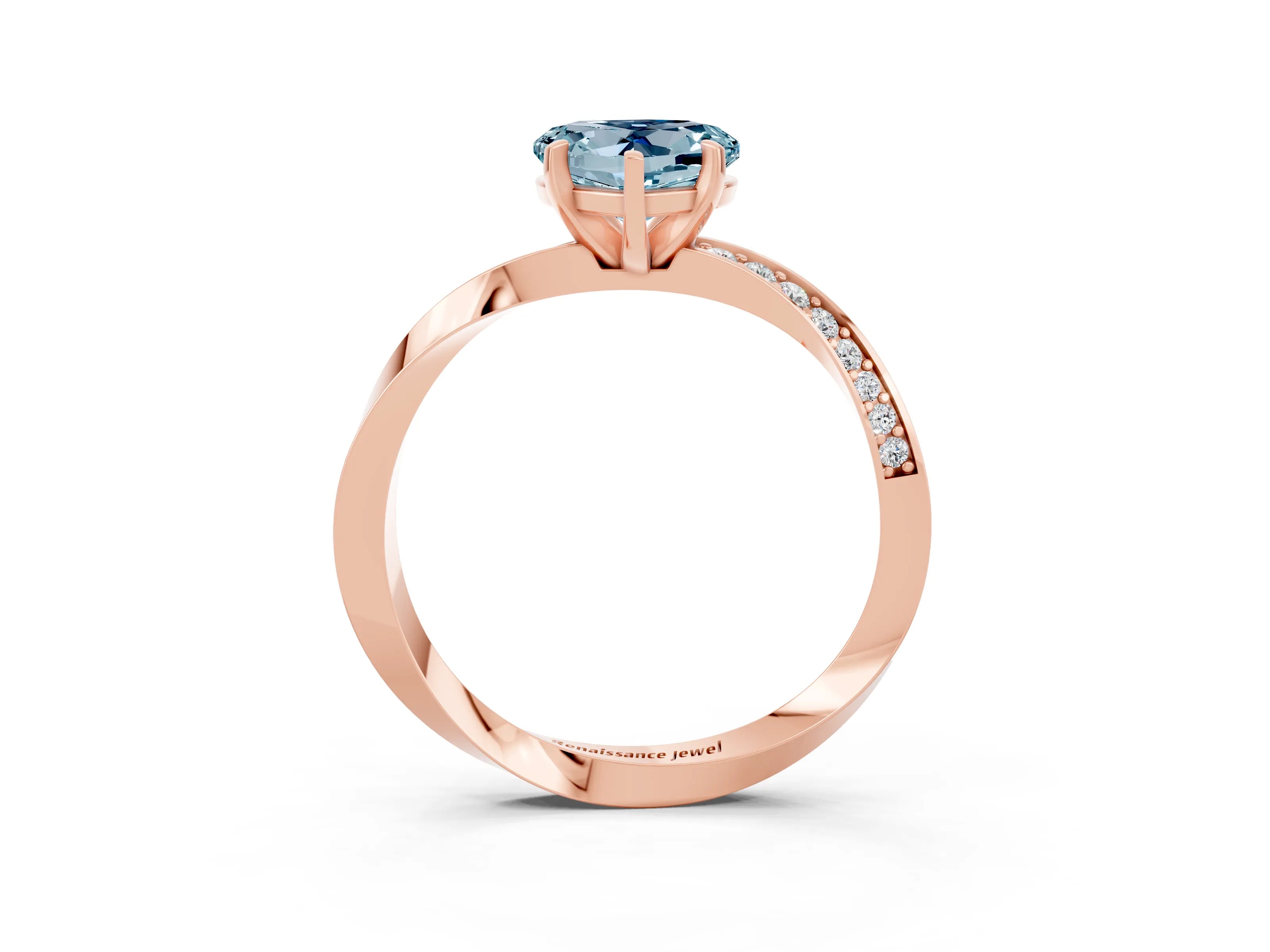 Rose gold Heart Cut Aquamarine Engagement Ring with Side Stone Accents and Four-Prong Setting_39