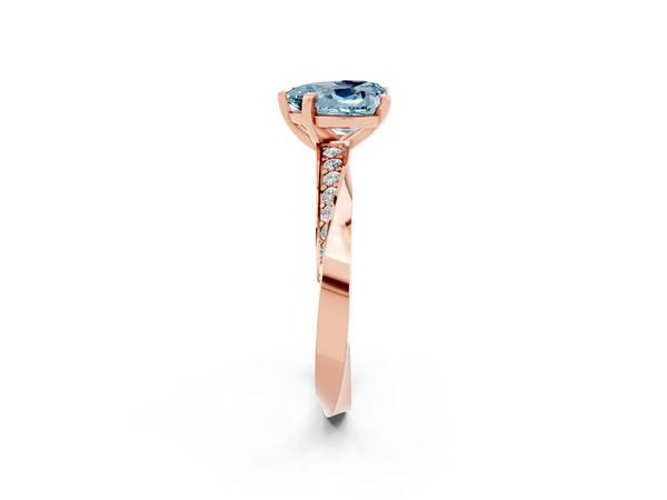 Rose gold Heart Cut Aquamarine Engagement Ring with Side Stone Accents and Four-Prong Setting