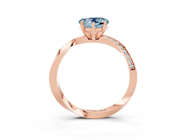 Rose gold Heart Cut Aquamarine Engagement Ring with Side Stone Accents and Four-Prong Setting