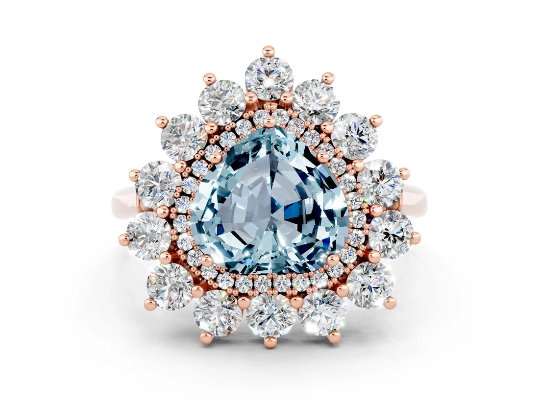 Rose gold Heart Cut Aquamarine Floral Double Halo Engagement Ring with Prong Setting_60