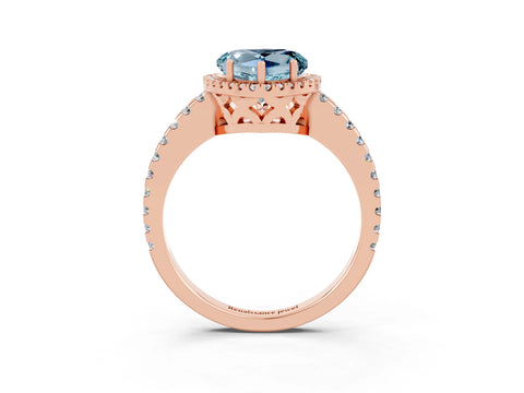 Rose gold Heart Cut Aquamarine Halo Engagement Ring with Pavé Band and Prong Setting_15