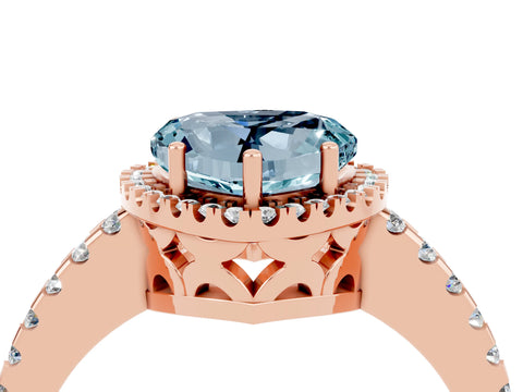 Rose gold Heart Cut Aquamarine Halo Engagement Ring with Pavé Band and Prong Setting_16