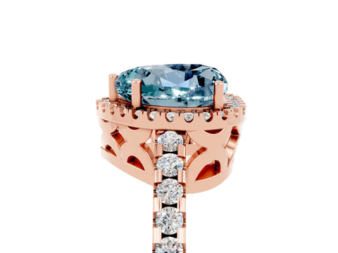Rose gold Heart Cut Aquamarine Halo Engagement Ring with Pavé Band and Prong Setting_17