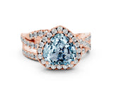 Rose gold Heart Cut Aquamarine Halo Ring with Round Split Shank and Prong Setting_48