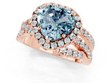 Rose gold Heart Cut Aquamarine Halo Ring with Round Split Shank and Prong Setting_49