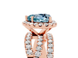 Rose gold Heart Cut Aquamarine Halo Ring with Round Split Shank and Prong Setting_53