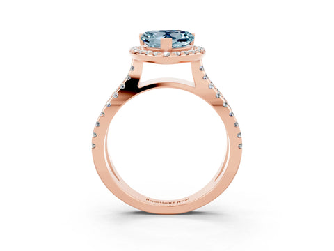 Rose gold Heart Cut Aquamarine Halo Ring with Split Shank Pavé Band and Prong Setting_3