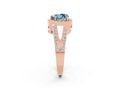 Rose gold Heart Cut Aquamarine Halo Ring with Split Shank U-Prong Band and Four-Prong Setting_2