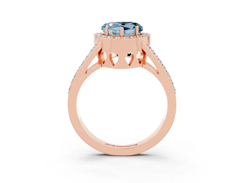 Rose gold Heart Cut Aquamarine Halo Ring with Split Shank U-Prong Band and Four-Prong Setting_3