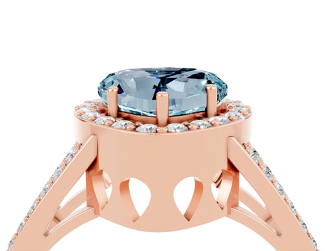 Rose gold Heart Cut Aquamarine Halo Ring with Split Shank U-Prong Band and Four-Prong Setting_4