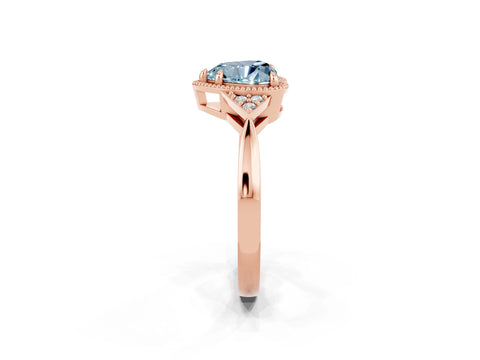 Rose gold Heart Cut Aquamarine Halo Ring with Tapered Band and Four-Prong Setting_2