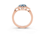 Rose gold Heart Cut Aquamarine Halo Ring with Tapered Band and Four-Prong Setting_3