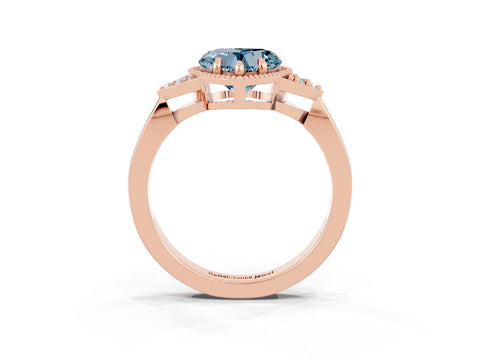Rose gold Heart Cut Aquamarine Halo Ring with Tapered Band and Four-Prong Setting_3