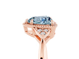 Rose gold Heart Cut Aquamarine Halo Ring with Tapered Band and Four-Prong Setting_5