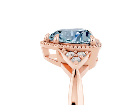 Rose gold Heart Cut Aquamarine Halo Ring with Tapered Band and Four-Prong Setting_5