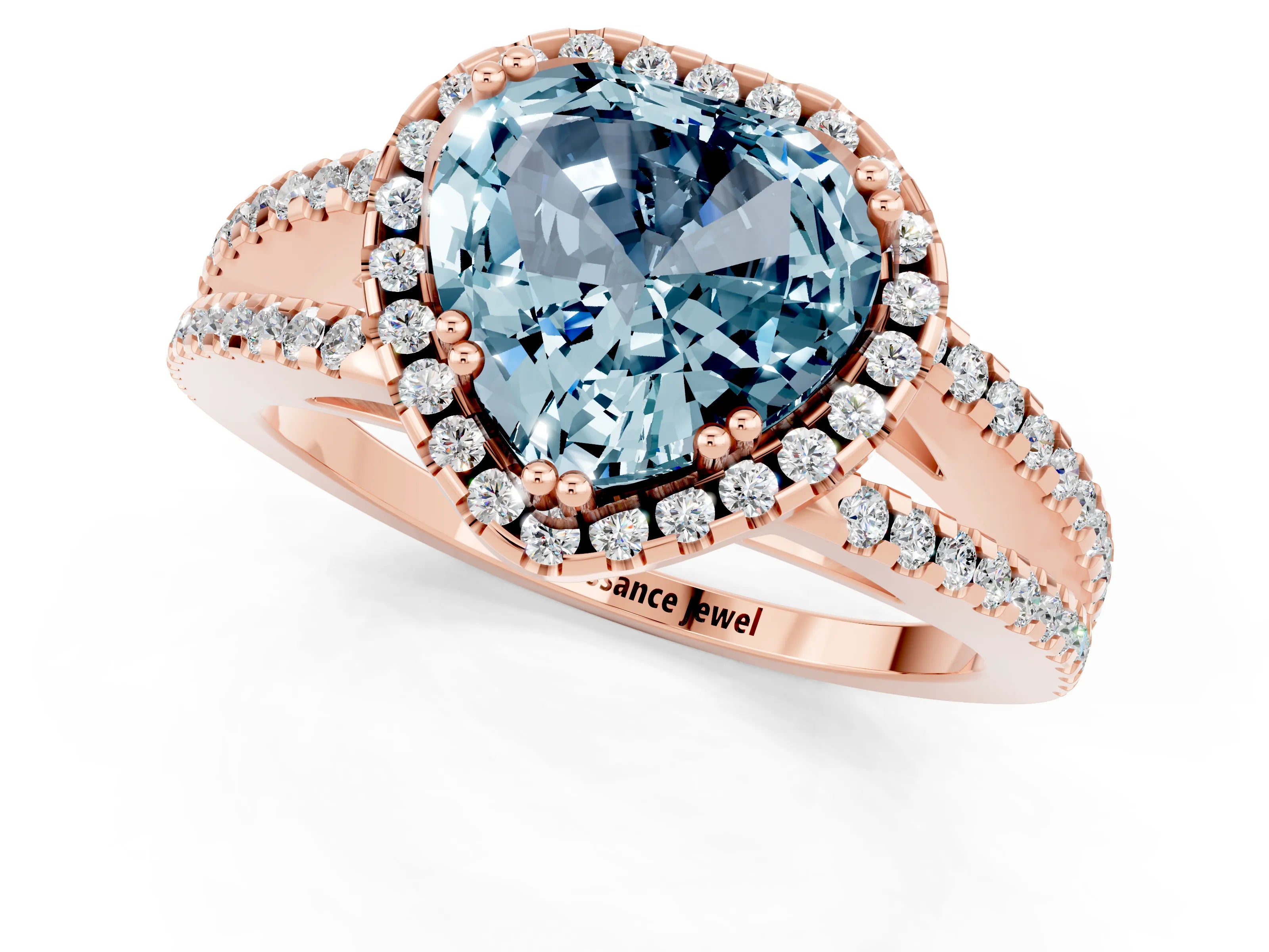 Rose gold Heart Cut Aquamarine Halo Split Shank Engagement Ring_13