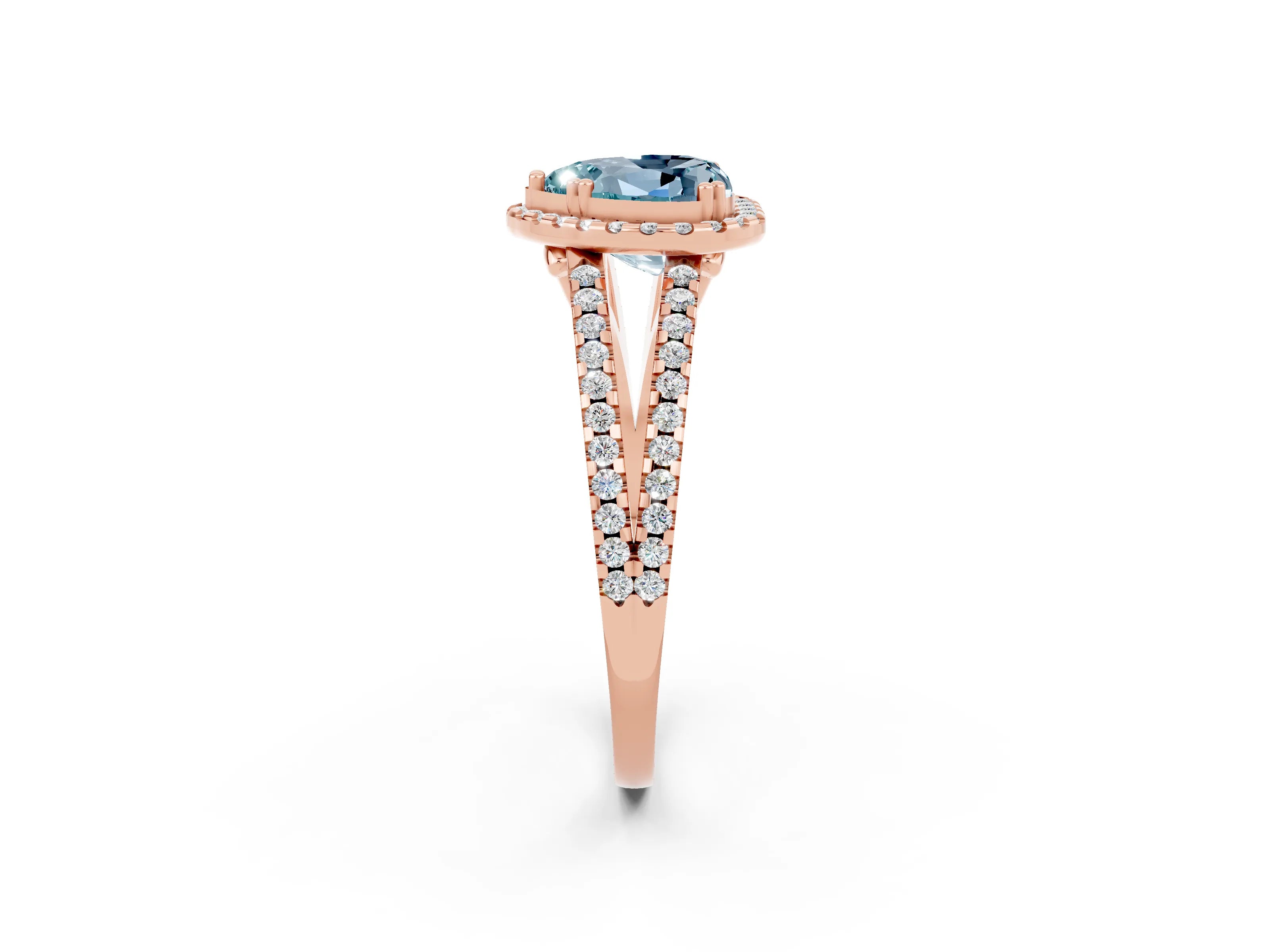 Rose gold Heart Cut Aquamarine Halo Split Shank Engagement Ring_14