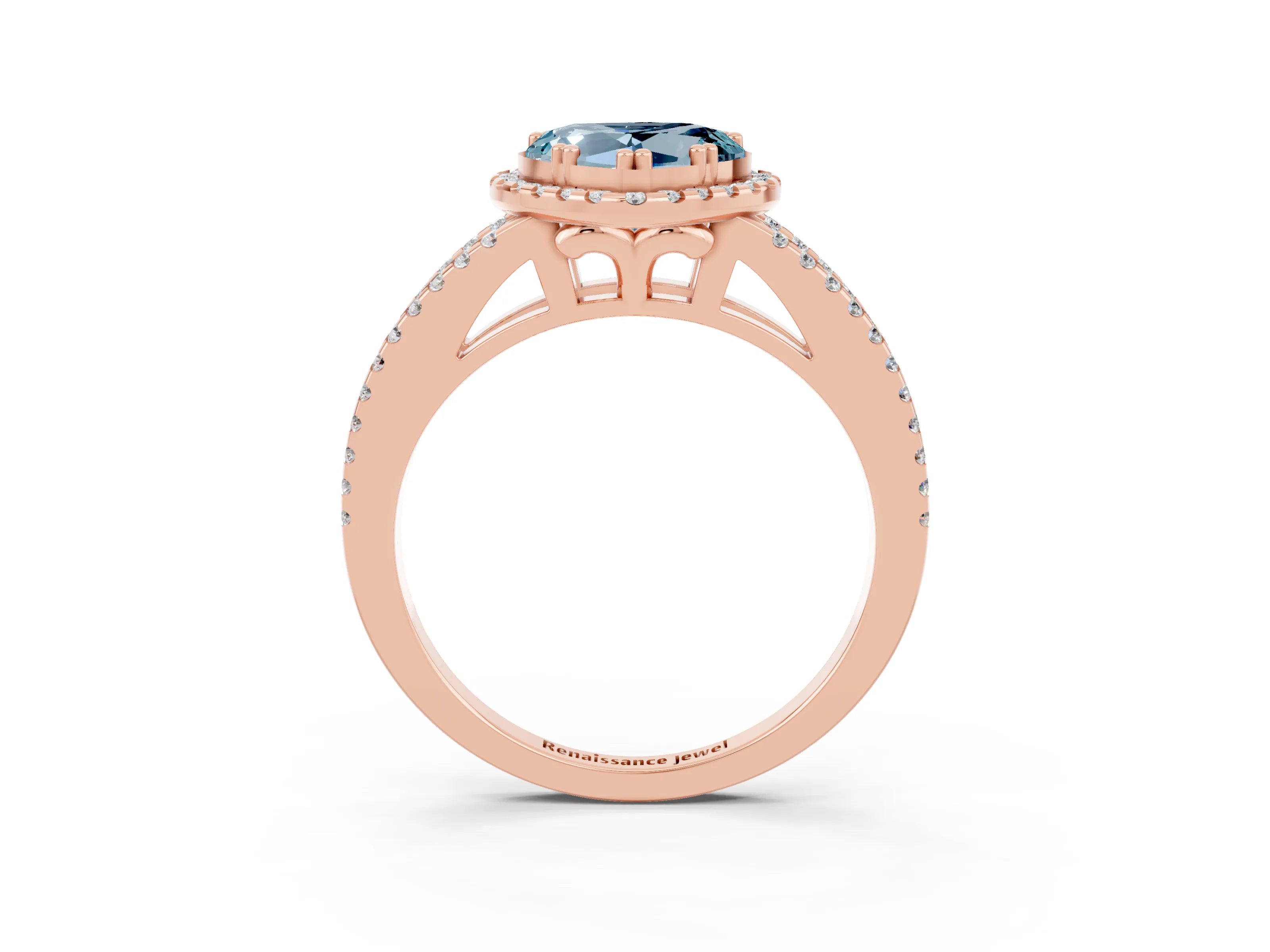 Rose gold Heart Cut Aquamarine Halo Split Shank Engagement Ring_15