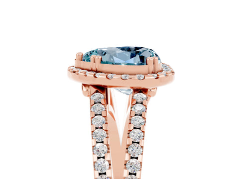 Rose gold Heart Cut Aquamarine Halo Split Shank Engagement Ring_17