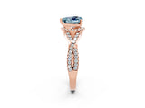 Rose gold Heart Cut Aquamarine Halo Twist Band Solitaire Prong Setting Ring_2