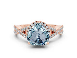 Rose gold Heart Cut Aquamarine  Halo Twist Band Solitaire Prong Setting Ring_24