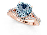 Rose gold Heart Cut Aquamarine  Halo Twist Band Solitaire Prong Setting Ring_25
