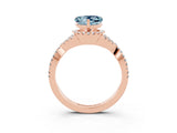 Rose gold Heart Cut Aquamarine  Halo Twist Band Solitaire Prong Setting Ring_27