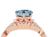 Rose gold Heart Cut Aquamarine  Halo Twist Band Solitaire Prong Setting Ring_28