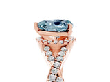 Rose gold Heart Cut Aquamarine  Halo Twist Band Solitaire Prong Setting Ring_29