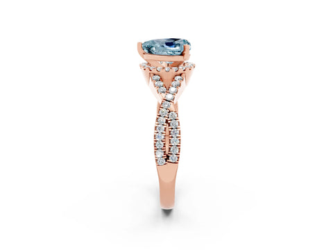 Rose gold Heart Cut Aquamarine Halo Twist Band Solitaire Prong Setting Ring_2