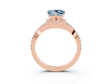 Rose gold Heart Cut Aquamarine Halo Twist Band Solitaire Prong Setting Ring_3