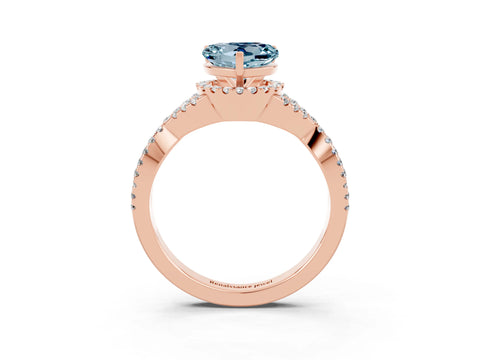 Rose gold Heart Cut Aquamarine Halo Twist Band Solitaire Prong Setting Ring_3