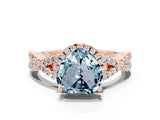 Rose gold Heart Cut Aquamarine  Halo Twist Band Solitaire Prong Setting Ring_42