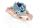 Rose gold Heart Cut Aquamarine  Halo Twist Band Solitaire Prong Setting Ring_43