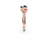 Rose gold Heart Cut Aquamarine  Halo Twist Band Solitaire Prong Setting Ring_44