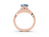 Rose gold Heart Cut Aquamarine  Halo Twist Band Solitaire Prong Setting Ring_45