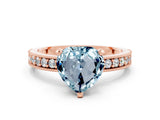 Rose gold Heart Cut Aquamarine Milgrain Pavé Engagement Ring with Four-Prong Setting_12
