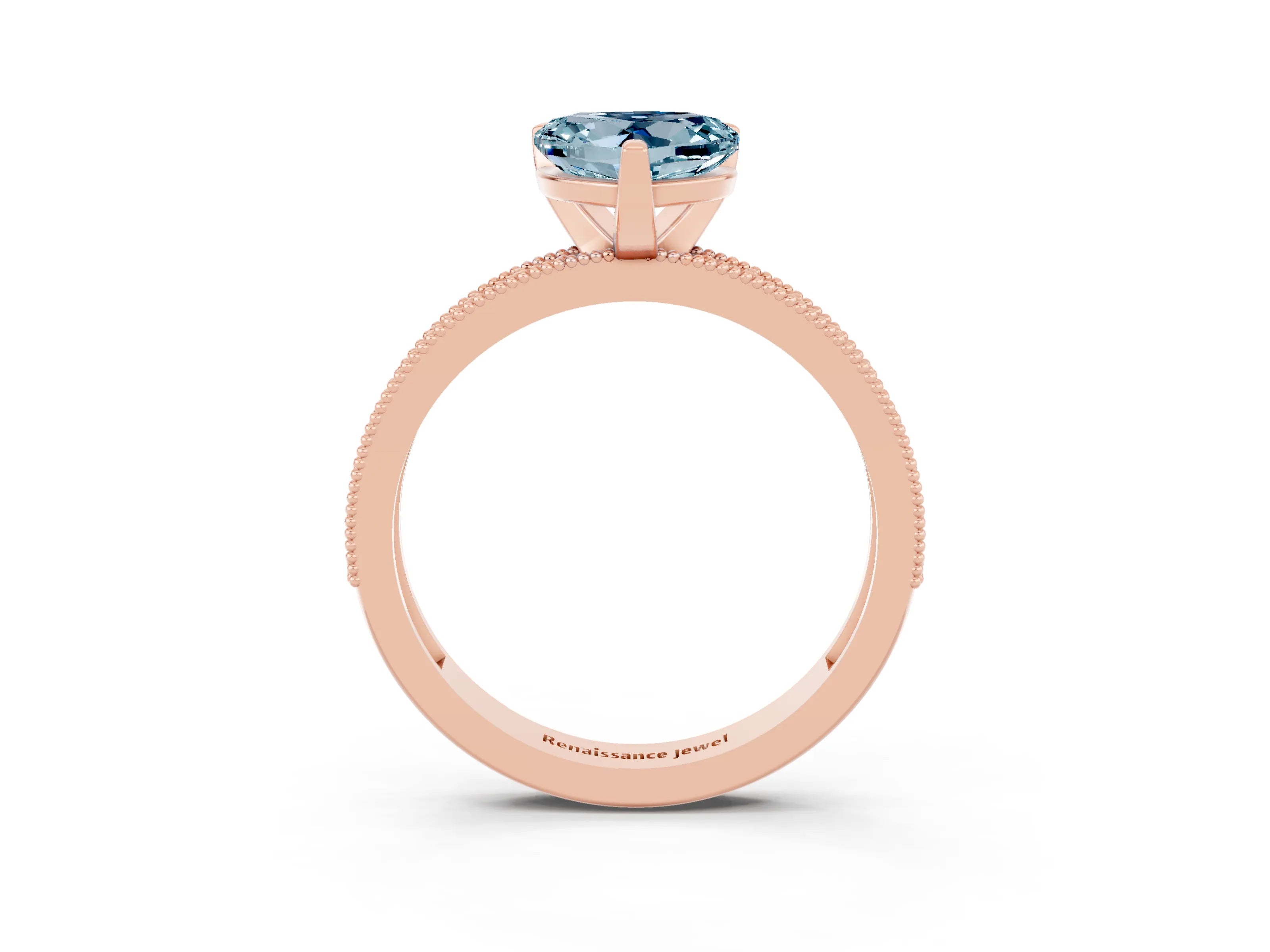 Rose gold Heart Cut Aquamarine Milgrain Pavé Engagement Ring with Four-Prong Setting_15